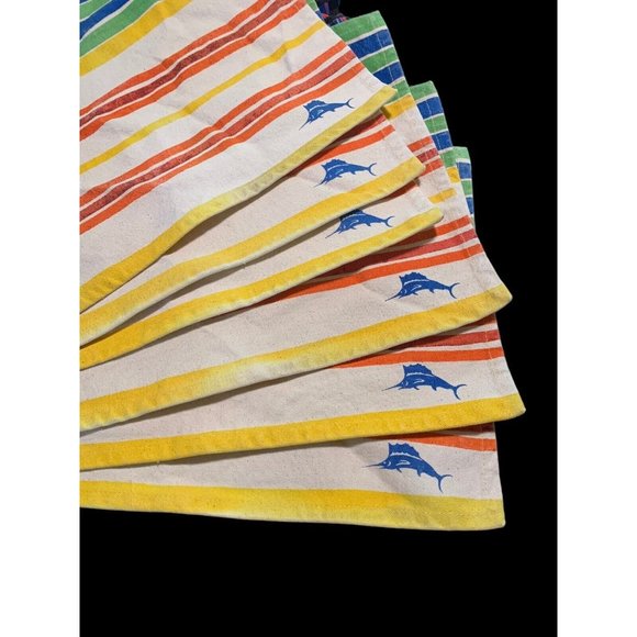 TOMMY BAHAMA RELAX STRIPE PLACEMAT SET OF 6 13X19 SCREEN PRINT SWORDFISH EXC CON - Picture 1 of 5